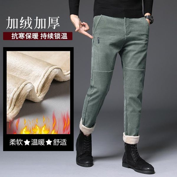 

corduroy pants men fashion winter thick fleece comfortable trousers youth clothes casual mens warm cotton streetwear men's, Black