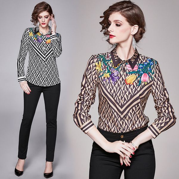

women's cape new elegant letter flower print long sleeve women blouse shirt summer turn-down collar blouses work wear female casua, Black