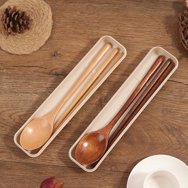 

23cm wooden chopsticks spoon cutlery set convenient student children's box