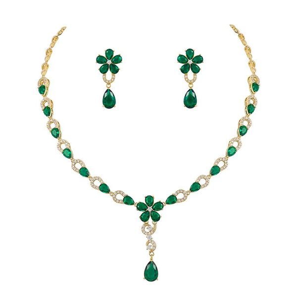 

earrings & necklace weimanjingdian arrival assorted colors green pink champagne clear cubic zirconia bridal jewelry set, Silver