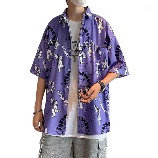 

men's casual shirts japanese fashion harajuku streetwear men clothing summer mainstream hip-hop graphic print short-sleeve shirt, White;black