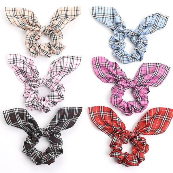 

hair accessories scottish plaid cotton ear tie fabric bow, Slivery;white