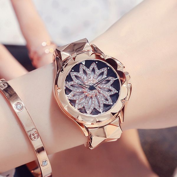 

watch new quartz rose steel band women's diamond inlaid exquisite, Slivery;brown