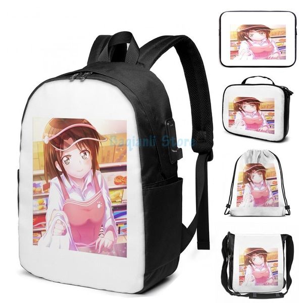 

funny graphic print okusawa misaki part time job usb charge backpack men school bags women bag travel laptop