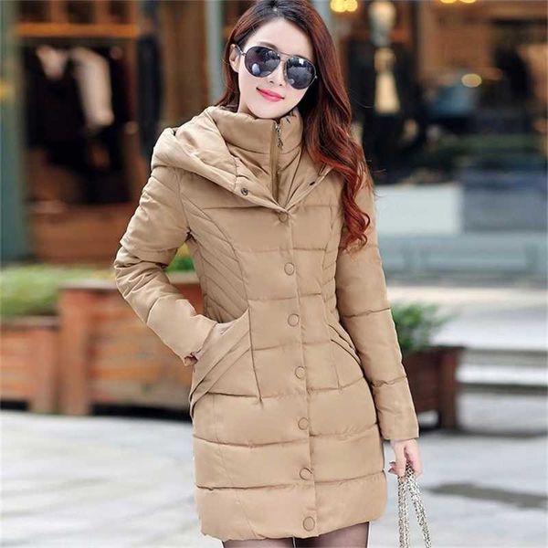 

zogaa long jacket's winter warm thicken parkas coat solid slim cotton padded outwear button zipper overcoats 210927, Black