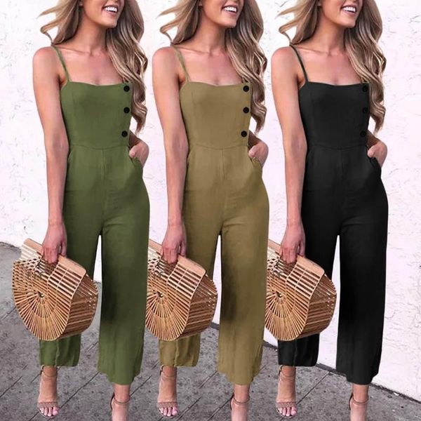 

women's jumpsuits & rompers celmia women linen cotton vintage fashion sleeveless womens straps casual solid playsuits femme overalls, Black;white