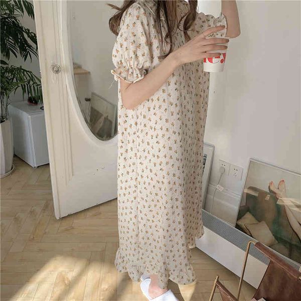 

women's sleepwear floral print nightgown women cotton homewear dress ruffles short sleeve nightdress loose ins home clothes summer, Black;red