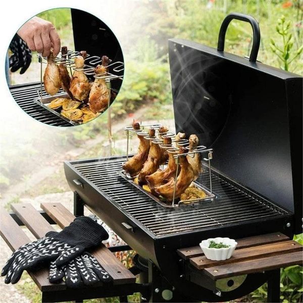 

tools & accessories 35# 12 holes stainless steel chicken wing leg rack grill holder bbq multi-purpose oven