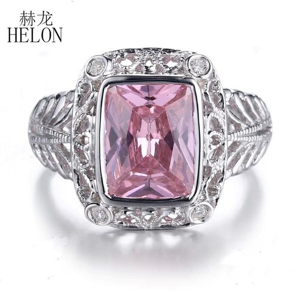 

cluster rings helon solid 14k white gold au585 flawless 10x8mm cushion pink z real diamonds engagement wedding ring women trendy jewelry, Golden;silver