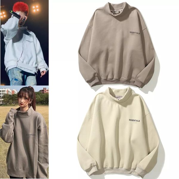 

youth brand women simple turtleneck hoodies 2021 essentials pullover korean cotton fleece men's sweatshirt streetwear, Black