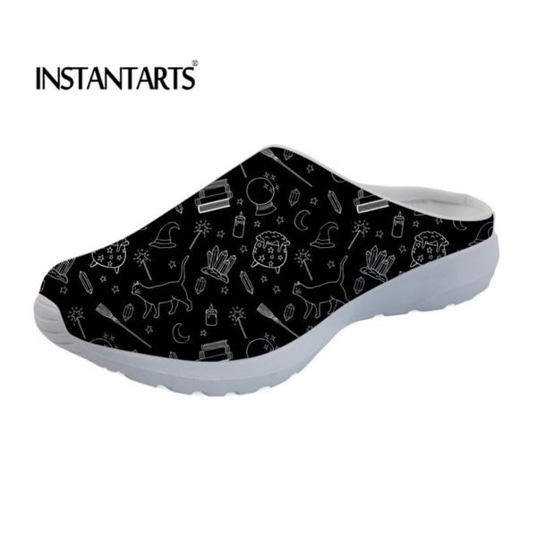 

witch cartoon pattern woman flats comfortable breathable mesh slippers summer sandals women beach black water shoes
