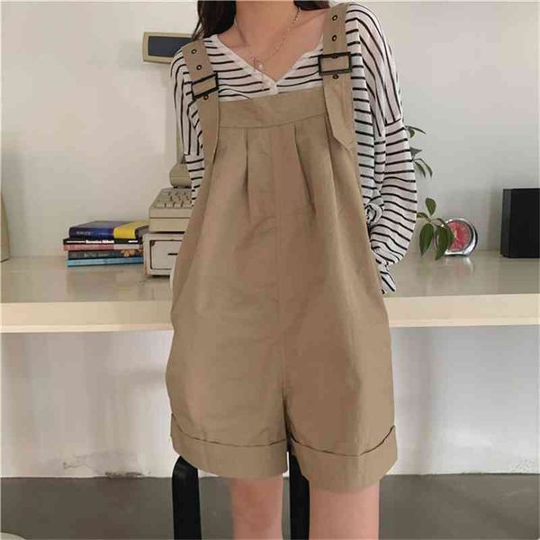 

stylish loose-fitting wide-legged overalls curl womens shorts summer solid casual all match femme chic streetwear, White;black