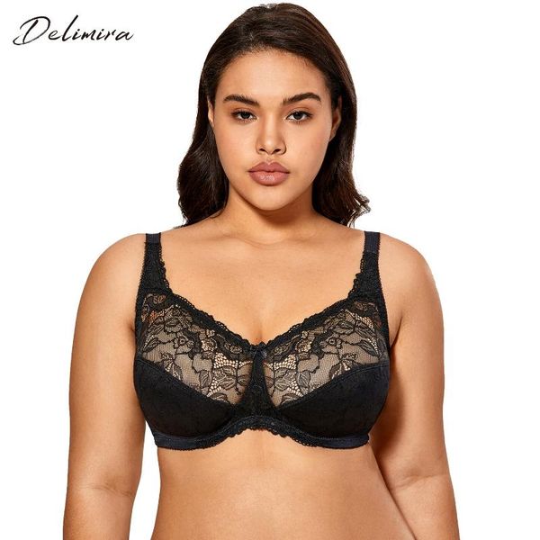 

bras delimira women's comfort full coverage floral bralette unlined jacquard wireless lace bra, Red;black