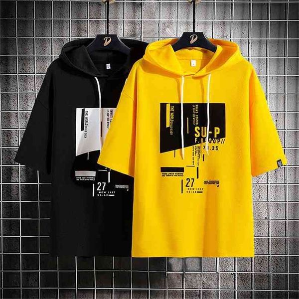 

t-shirt men summer short sleeves &tees t-shirts brand with hooded tshirt printed male 210714, White;black