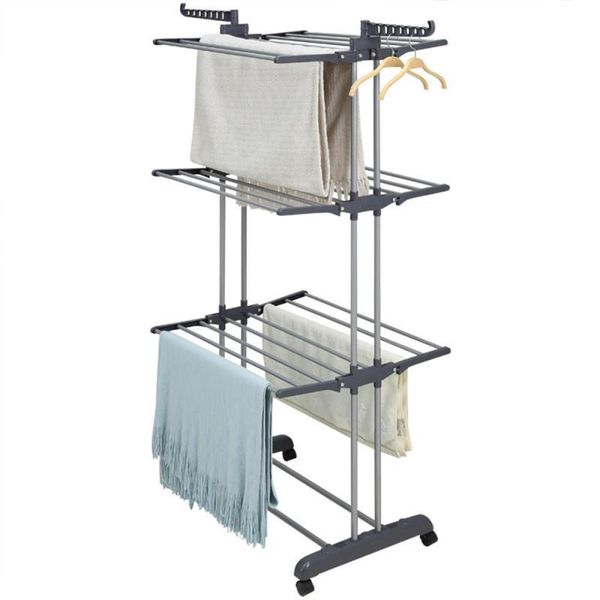 

hangers & racks folding wing drying three-layer double-pole clothes storage holders metal iron hanger floor coat rack