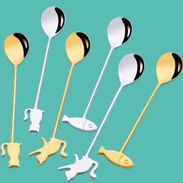 

spoons 1 pc creative mini fish cat design coffee stirring spoon thicken cute stainless steel dessert tea home kitchen accessories