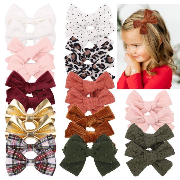 

2pcs/lot retro classic corduroy cotton hair bow for girl clip boutique barrette handmade hairpin cute kids accessories, Slivery;white