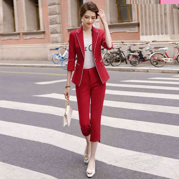 

spring and summer women's pants suits workwear elegant lady blazer jacket small suit wild trousers two-piece 201009, White;black