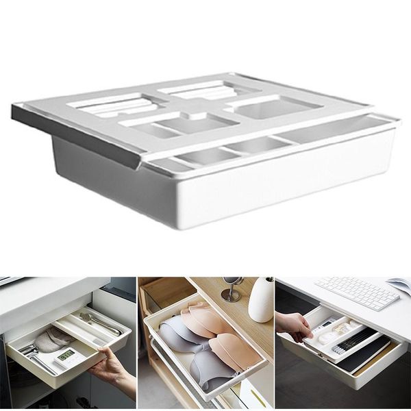 

storage boxes & bins under desk drawer organizer self-adhesive box workspace stationary container makeup self multifunction lpfk