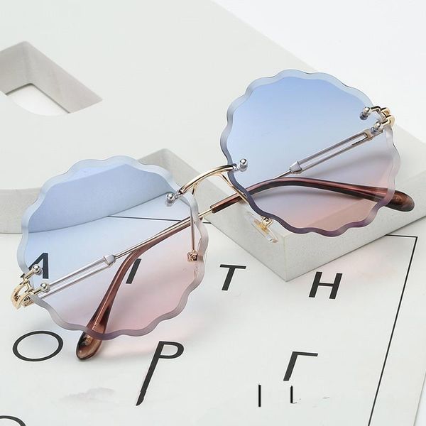 

sunglasses 2021 flower rimless cut personalized decoration fashion casual ocean color plum shaped glassesuv400, White;black