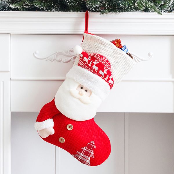 Calze per albero di Natale Babbo Natale Sacchetti regalo di caramelle Vecchio uomo Pupazzo di neve Rosso Calzino bianco Festa di Natale Decorazione appesa Forniture BH5187 TYJ