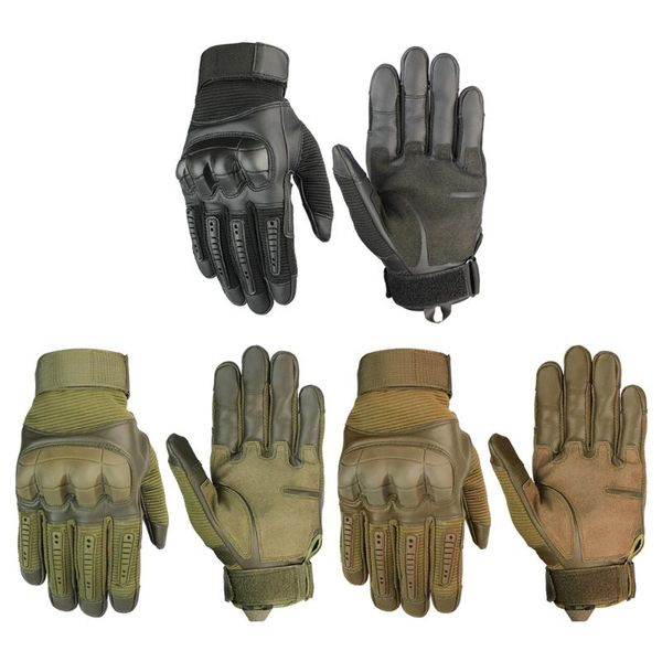 

1pair touch screen hard knuckle tactical gloves army combat outdoor climbing shooting paintball full finger cycling, Black