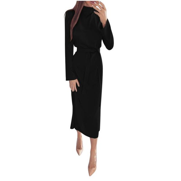 

casual dresses vintage plus size maxi dress women split irregular hem loose long sleeve robe femme slim vestido, Black;gray
