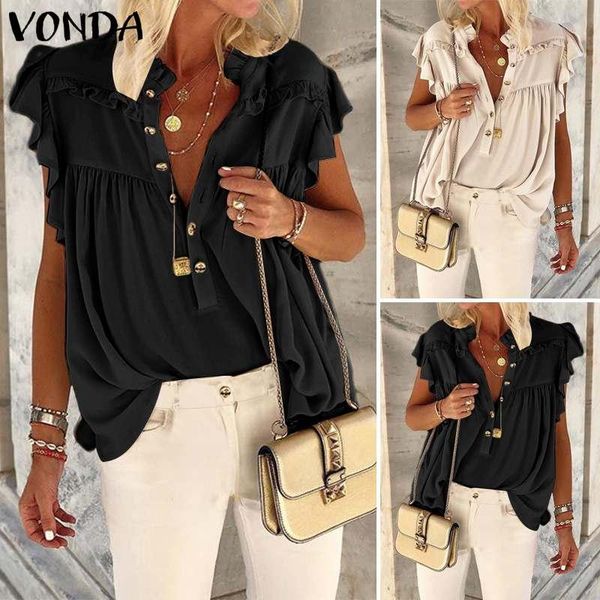 

women's blouses & shirts bohemian party vonda casual loose stand collar sleeveless 2021 summerbeach ladies blusas plus size, White