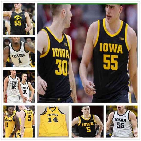 

goodcustom 2020 iowa hawkeyes basketball 2 jack nunge 15 ryan kriener 1 joe toussaint 4 ahron ulis stitched jersey ncaa college, Black