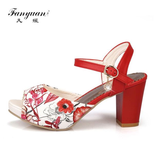 

anyuan fashion crystal chain buckle strap sandals casual print ankle high heels women shoes summer platform, Black