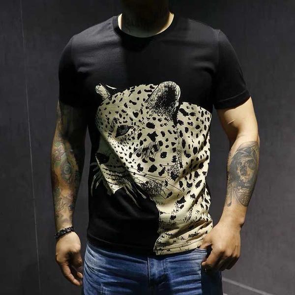 

men's t-shirts spring and summer men short leopard print 8jky, White;black