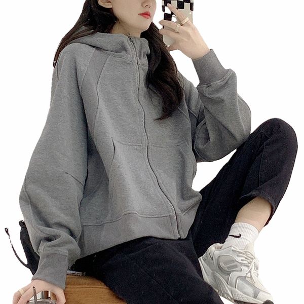 

2022 women's jackets yoga wear scuba full-zip hoodie hoodies & sweatshirts,no logo version quality, Black;brown