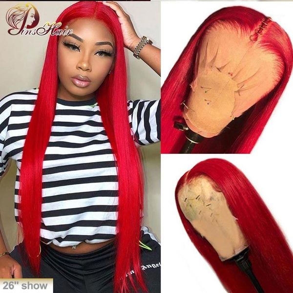 

colored red lace front wig straight wigs human hair 150% pre plucked with baby pinshair brazilian remy1, Black;brown