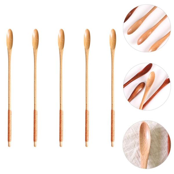 

spoons 5pcs wood coffee stirring long handle spoon multipurpose mixing