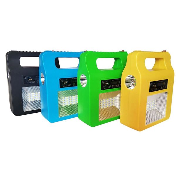 

6000mah led solar light outdoor home lighting system generator emergency with bluetooth radio mp3 - black