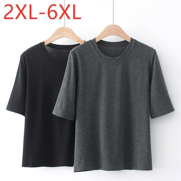 

women's t-shirt 2021 ladies summer plus size basic for women large short sleeve slim elastic black knit o-neck 3xl 4xl 5xl 6xl, White