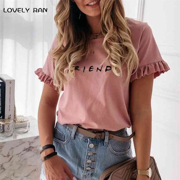 

friends print tshirts for women butterfly short sleeve o-neck simple letter smile t-shirts girls base casual summer tees 210401, White