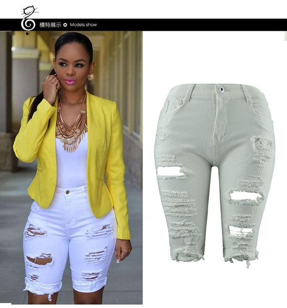 

style european and american-style handmade frayed stylish cool jeans large with holes high-waisted shorts women's, Blue