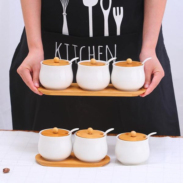 

storage bottles & jars kitchen spice jar ceramics seasoning container salt sugar bottle three sets of chili condiment pot