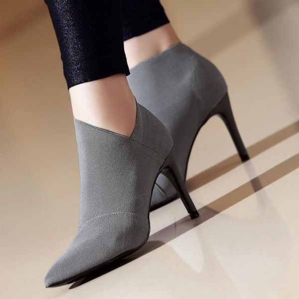 

boots fashion women high heel ankle large size 34-41 female young ladies heels stiletto cloth, Black
