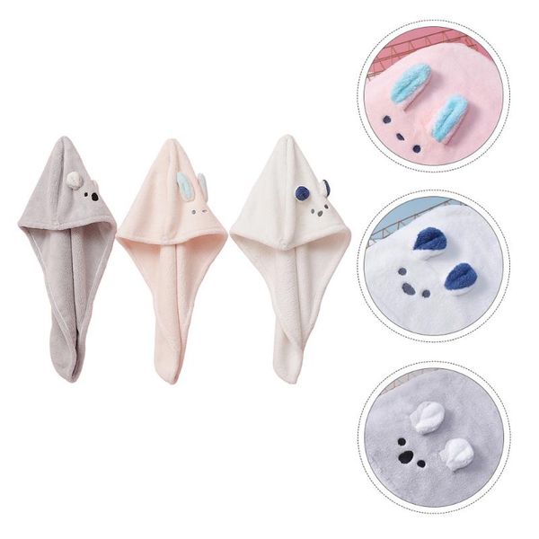 

3pcs cartoon drying hair hat dry towel fast cap shower caps