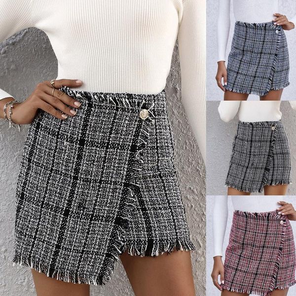 

skirts fashion women skirt plaid uniform waist chain a-line checks bodycon party work plus size falda mujer #t2q, Black