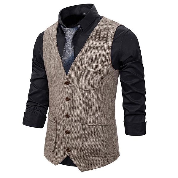 

men's vests autumn wintermen suit gentlemen business sleeveless waistcoat vintage formal blazers vest for wedding party, Black;white