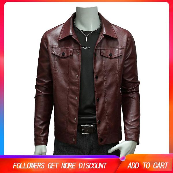 

men's fur & faux men jackets fashion turn-down collar full sleeves slim pu leather casual coats bomber windbreaker male clothing, Black