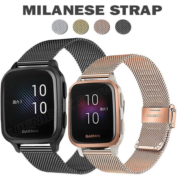 

watch bands stainless steel for garmin venu sq music wrist strap forerunner 245 645m vivoactive 4 3 4s/venu move luxe 20mm/22mm, Black;brown