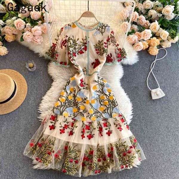 

dress for women summer o-neck floral embroidery vintage mini count style dresses slim fashion wild chic vestidos 210531, Black;gray