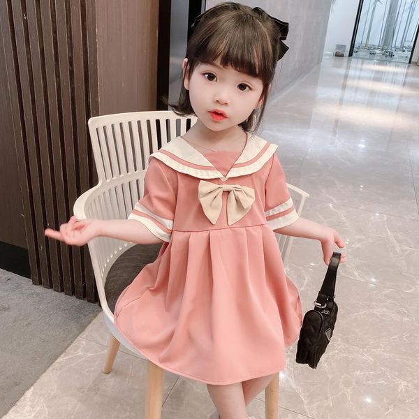 

girl's dresses hylkidhuose 2021 summer baby girls dress children casual sailor collar bowknot sweet princess kids vacation clothes, Red;yellow