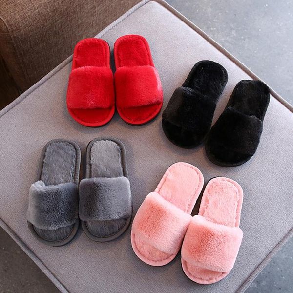 

slipper 3-8t children kids shoes cotton slippers boys and girls coral fleece warm home indoor winter, Black;grey