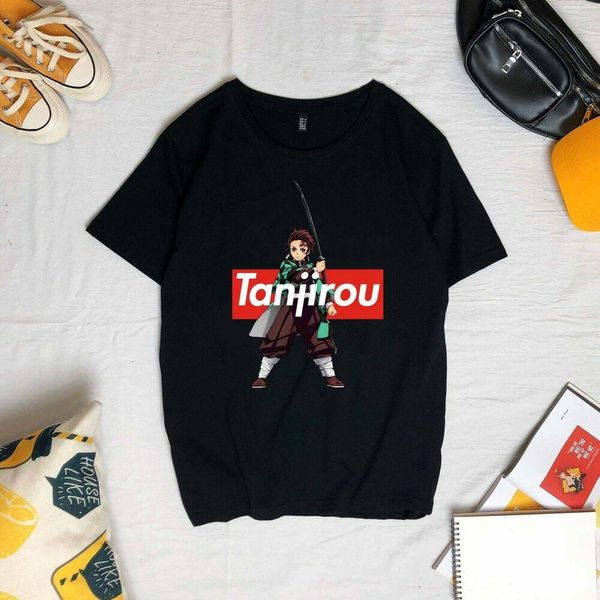 

tanjirou kamado, kimetsu no yaiba anime t-shirt, White;black