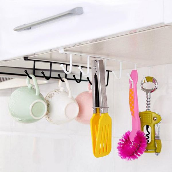 

hooks & rails 6 cup holder hang multifunctional kitchen cabinet shelf metal storage rack organiser hook tools for bathroom